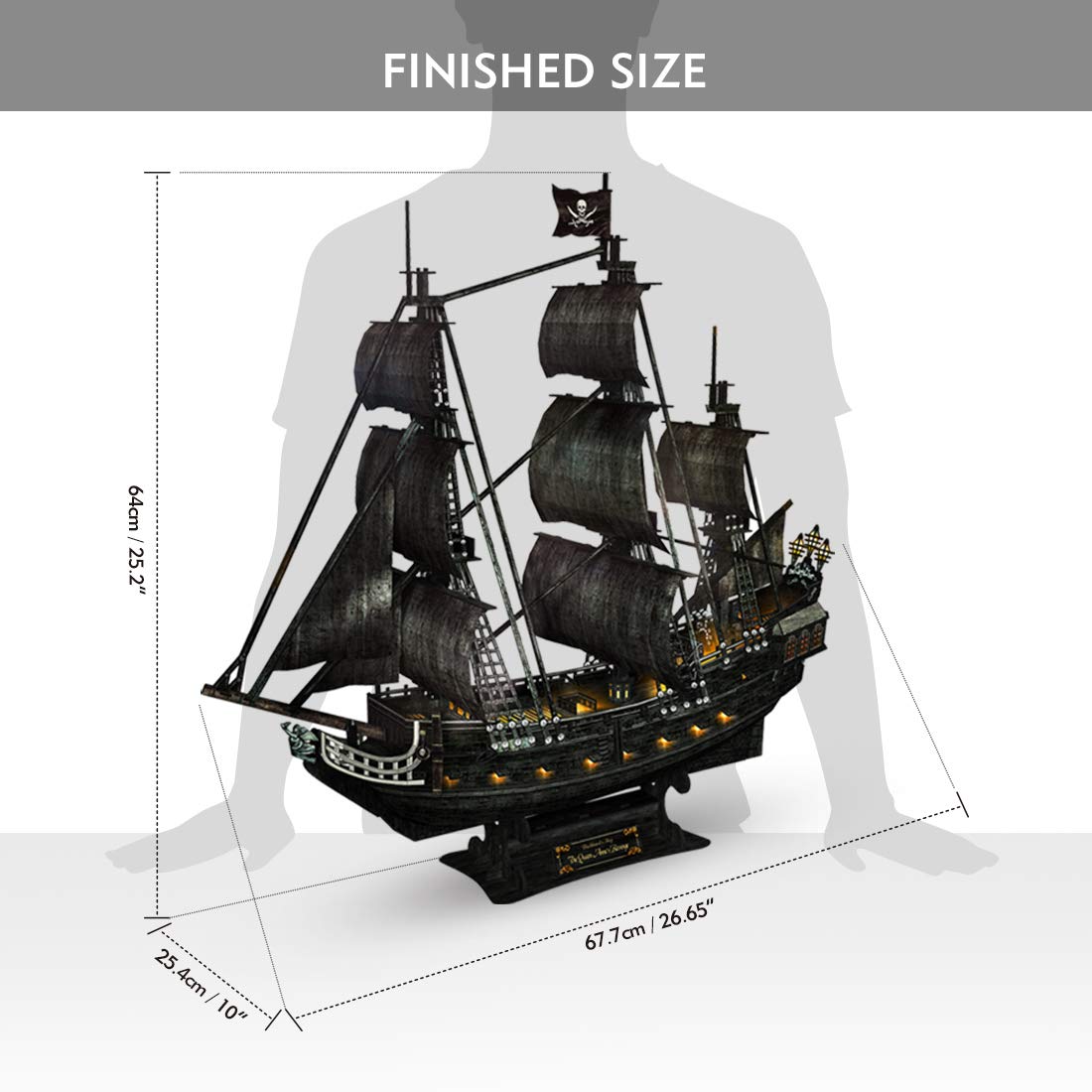 CubicFun 3D Puzzles for Adults - Led Pirate Ship Queen Anne's Revenge - Large 27'' Sailboat Puzzles - Desk Decor, Anniversary, Christmas Teacher Appreciation Gifts Adult Stocking Stuffers