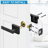 Plustool 4 Pack Black Door Handles Interior, Passage Door Levers for Hallway&Closet, Interior Closet Door Knobs Heavy Duty Square Non-Locking Handlesets(2.0lb), Reversible for Left&Right Sided Doors