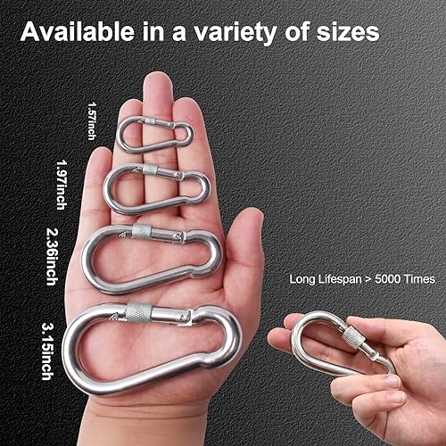 KINLINK 15 Pack Screw Locking Carabiner, 3.15 inch Heavy Duty Carabiner Clips, 304 Stainless Steel Small Caribeener Clips, Caribiniers for Outdoor Camping, Swing, Hammock, Hiking, Quick Link