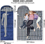 REDCAMP Flannel Sleeping Bag for Adults, Comfortable Cotton Sleeping Bags for Camping with Detachable Hood, Red/Grey/Blue