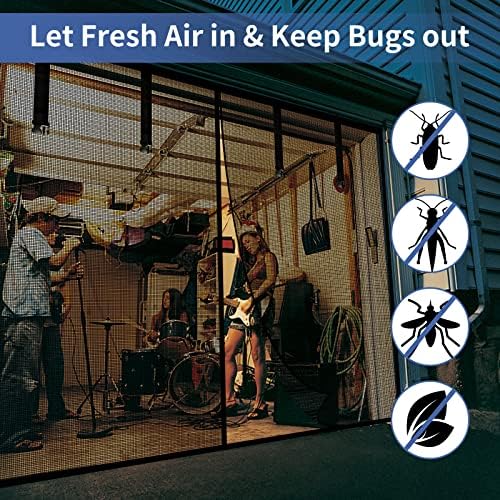 Magnetic Garage Screen Door for 1 Car Garage Doors 8x7FT- Reinforced Self Sealing Fiberglass Mesh Door with 4 Strapping Tapes, High Energy Magnets, Hands Free Door Screen with Closure Weighted Bottom