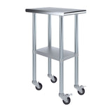 AmGood 24 in. x 15 in. Stainless Steel Work Table with Wheels | Metal Kitchen Food Prep Table | NSF