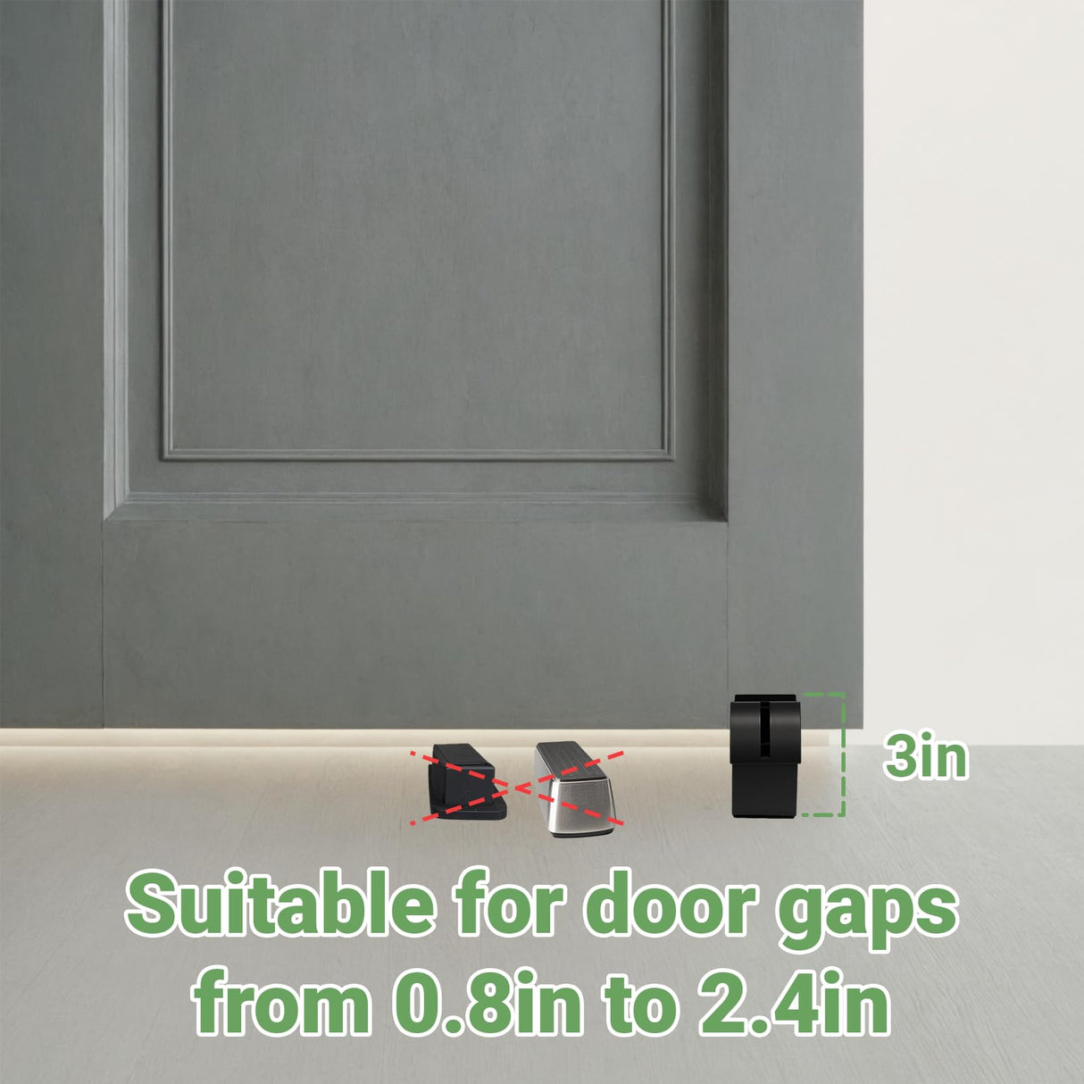 Large Door Stopper - Metal Door Wedge, Tall Door Stopper, Spring Rubber for Extra Strong Grip (Black, 2 Pack)