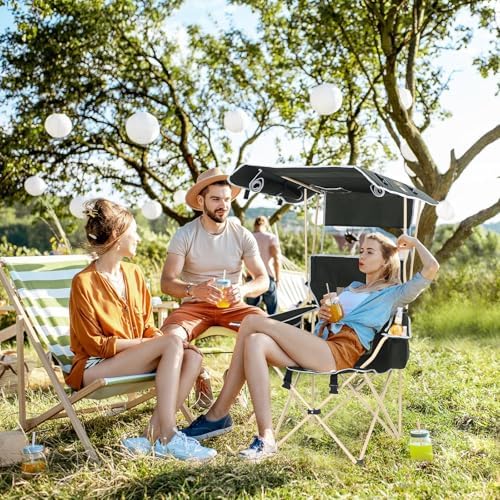 Nice C 2-P Green Camping Chair with Canopy, Shades, Removable Footrest, Cooler Bag, Cup Holder, Foldable, Portable, Outdoor, 400 lbs Capacity
