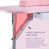 Joligrace Professional Foldable & Portable Manicure Table Nail Technician Desk Workstation 4 Lockable Wheels with Drawer Client Wrist Pad Free Carrying Bag Travel Nail Tech Spa Beauty Table Pink