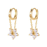 Reffeer 925 Sterling Silver Flower Chain Drop Earrings Hoop for Women Teen Girls Huggie Hoop Dangle Earrings Chain (B-Gold)