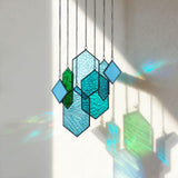 Rswardeleco Stained Glass Window Hanging, Crystal Suncatcher, Blue-Green
