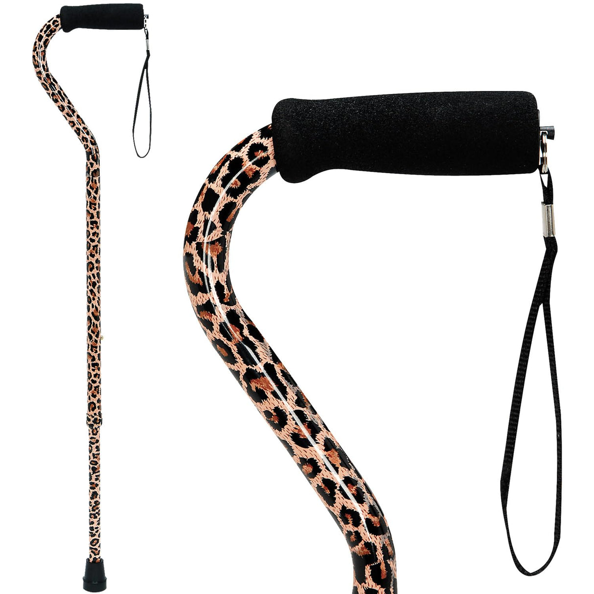 DMI Adjustable Designer Cane with Offset Handle and Strap, Leopard, Multi-colored