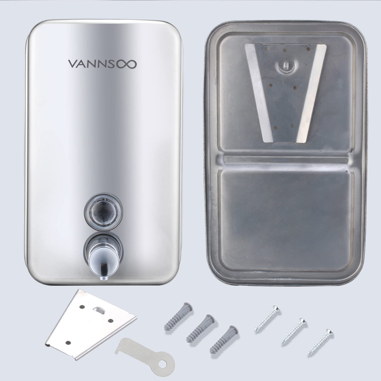 VANNSOO Commercial Soap Dispenser Wall Mount Stainless Steel Manual Liquid Pump Rust-Proof Leak Free for Bathroom (37 fl.oz./1100ml)