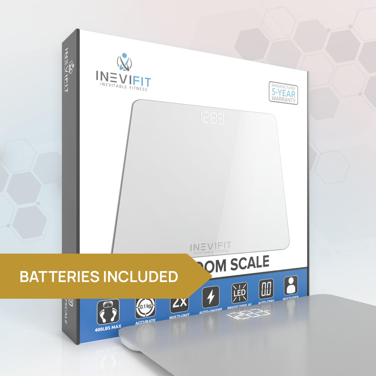 INEVIFIT Bathroom Scale, Highly Accurate Digital Bathroom Body Scale, Measures Weight up to 400 lbs. Includes Batteries