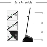 Eyliden Commercial Angle Broom and Dustpan Combo, with Long Handle and Lid, Lobby Dust Pan Sweep Set for Outdoor Garages Courtyard Sidewalks Decks Indoor Home Kitchen Room Office (Black Broom+Dustpan)