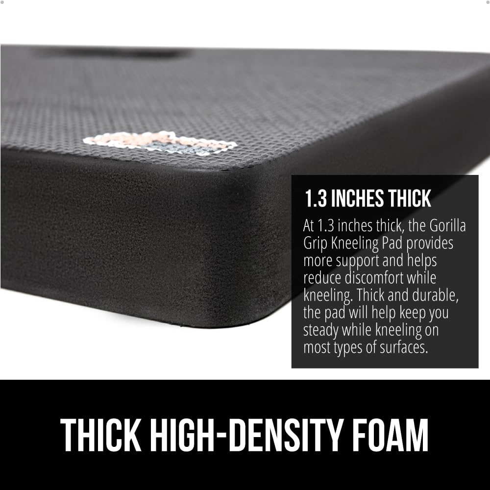 GORILLA GRIP® Extra Thick Patent Pending Supportive Foam Kneeling Pad, 2 PK, Large Cushion Knee Pads for Gardening, Baby Bath, Dirt and Water Resistant, Workout and Garden Supplies, 17.5x11, Black