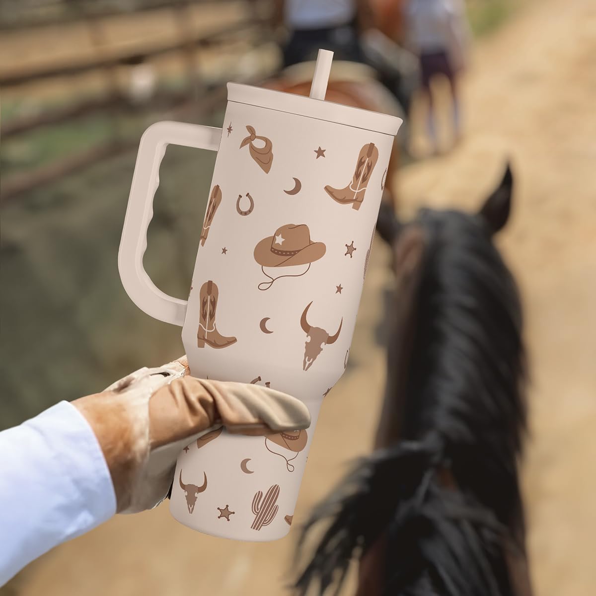 Cowgirl Tumbler 40oz for Women Girls – Stainless Steel Travel Coffee Mug Cup with Handle and Straw, Gift for Birthday Christmas