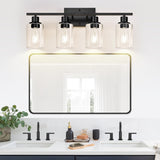 Indoi 4-Light Bathroom Light Fixtures, Matte Black Modern Vanity Lights with Clear Glass Shades, Bathroom Wall Lamp for Mirror Living Room Cabinet Bedroom Porch