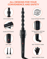 5 in 1 Curling Wand Set: Ohuhu Curling Iron Wand 5Pcs 0.35 to 1.25 Inch Interchangeable Ceramic Barrel Heat Protective Glove 2 Clips Dual Voltage Hair Curler for Girl Women Mother Christmas Gift Black