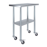 AmGood 18 in. x 30 in. Stainless Steel Work Table with Wheels | Metal Kitchen Food Prep Table | NSF