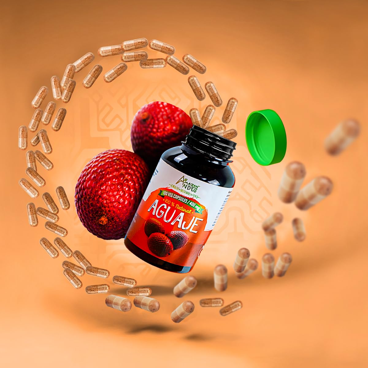 Amazon Andes Aguaje Capsules - Female Health Supporter and Hormone Balancer - Wild Harvested in Peru and sustainably sourced - Non GMO, Fairly traded & Gluten Free - Buriti 100 Vegan Pills (400mg)