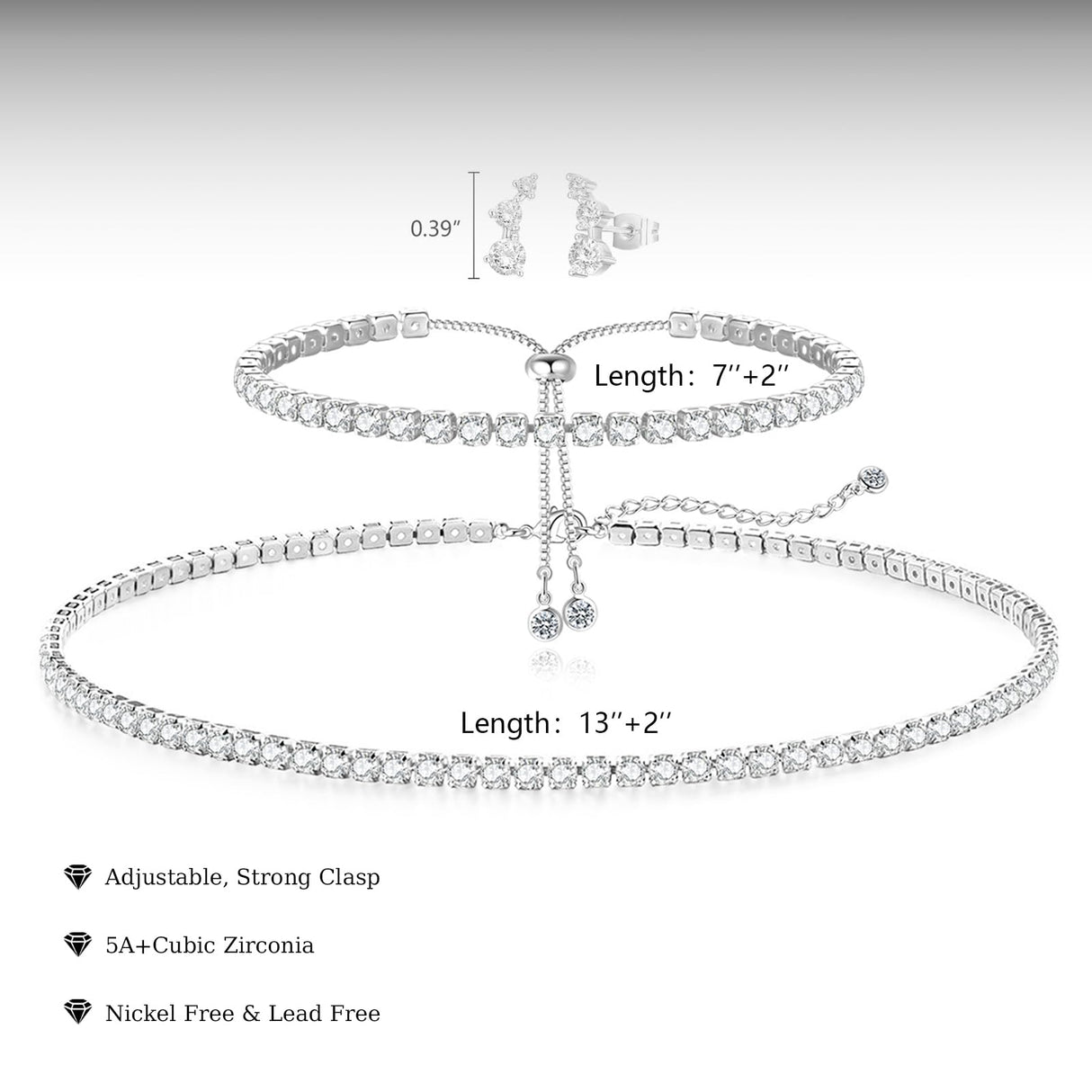 LULII Tennis Necklace Set for Women Dainty Sterling Silver Necklace and Earring Sets Diamond Stud Earrings Tennis Bracelets Wedding Jewelry for Bride Silver Jewelry Sets for Women Gift