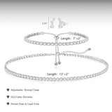 LULII Tennis Necklace Set for Women Dainty Sterling Silver Necklace and Earring Sets Diamond Stud Earrings Tennis Bracelets Wedding Jewelry for Bride Silver Jewelry Sets for Women Gift