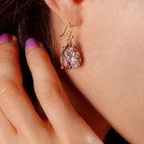 Rose Gold Tone Earrings for Women Dangling, Pink Faux Druzy Teardrop Dangle