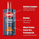 Alpecin C1 Caffeine Shampoo, 8.45 fl oz (Pack of 2) Men's Natural Hair Growth Shampoo for Thinning Hair with Niacin and Castor Oil