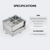 WILPREP Commercial Mop Sink, 19x16x8 Inch 304 Stainless Steel Utility Sink with Strainer & X-Shaped Floor Guides for Kitchen Laundry Garage Pet Salon