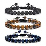 M MOOHAM Mens Beaded bracelets set, Natural Black Lava Rock Stone Bracelet