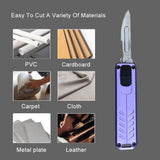 Caressolove Automatic Utility Knife, Safety Black Box Cutter Retractable, EDC Push Button Knife, Exacto Scalpel Knife, 10PCS #23 Razor Blades Pocket Knife with Clip (Purple)