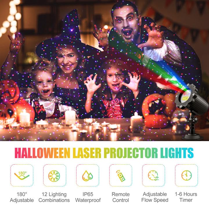 Waterproof Firefly Laser Projector Lights Outdoor,12 Effect Moving RGB Lights Show Laser Projection with RF Remote and Timer for Wedding Halloween Christmas Holiday Party Patio Garden Landscape Decor