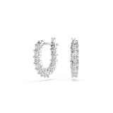 Swarovski Matrix Vittore Mini Hoop Pierced Earrings with White Circle Cut Crystal on a Rhodium Plated Setting with a Hinged Closure