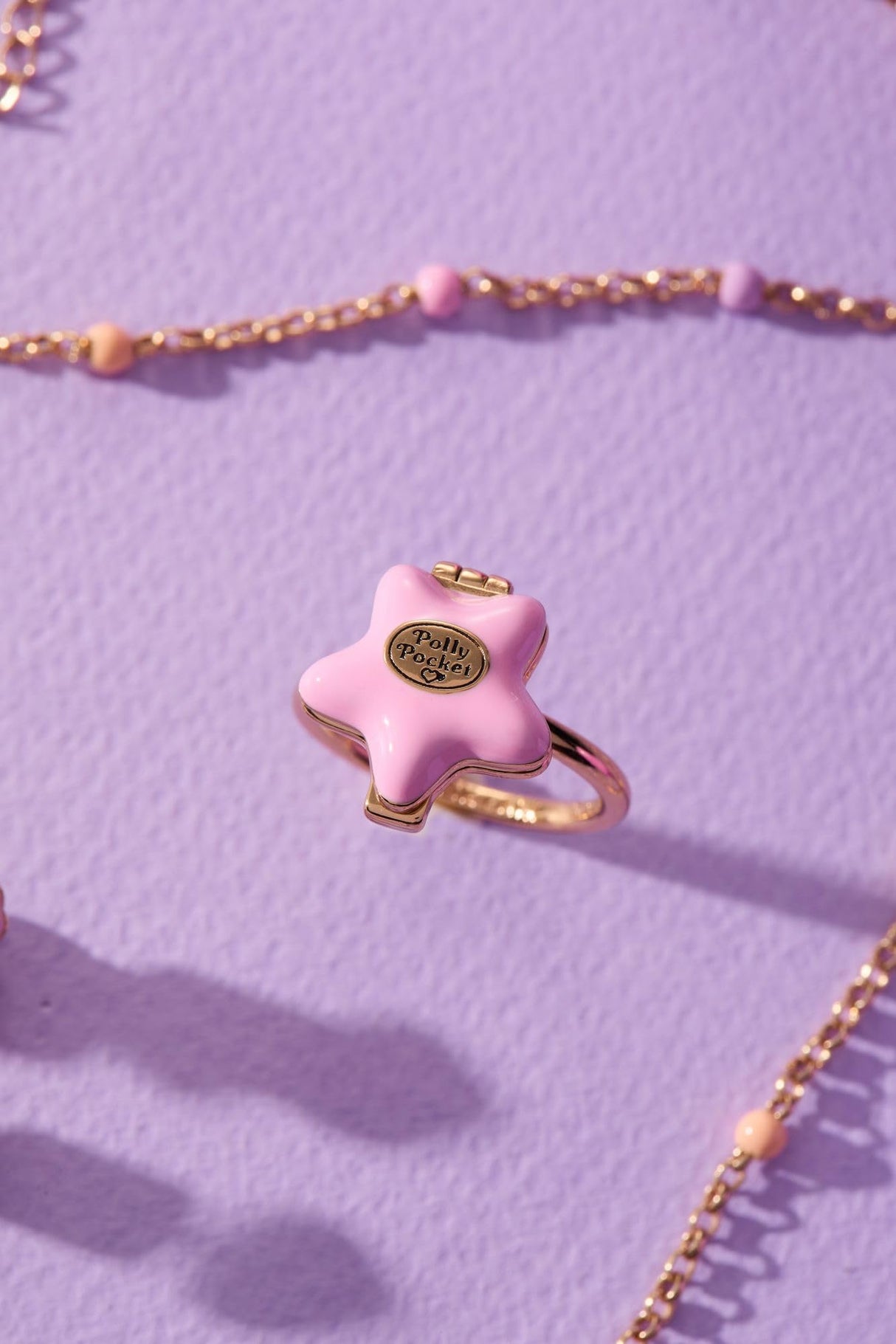 Alex and Ani Polly Pocket™ Locket Ring - Pink Star-Shaped Top with 'Tiny and Cute' Quote, Pastel Enamel Gold Finish Nickel-Free, Ideal for Polly Pocket™ Fans