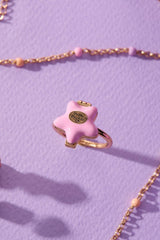 Alex and Ani Polly Pocket™ Locket Ring - Pink Star-Shaped Top with 'Tiny and Cute' Quote, Pastel Enamel Gold Finish Nickel-Free, Ideal for Polly Pocket™ Fans