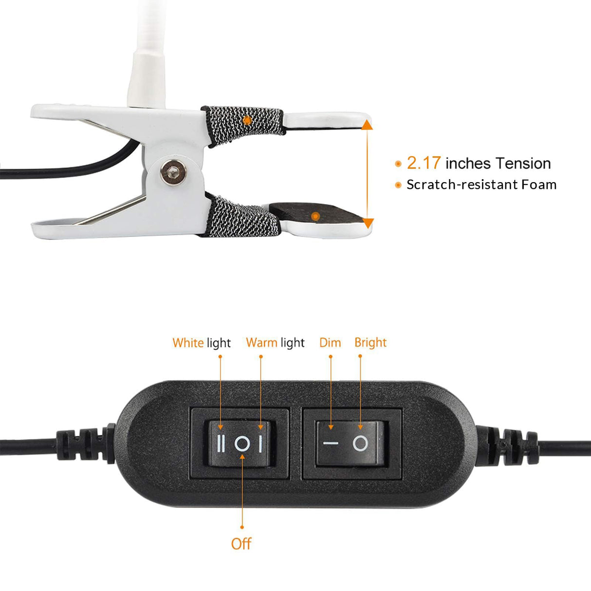 LEPOWER Clip on Light/Reading Lights/Book Light Color Changeable/Night Lights Clip on for Desk, Bed Headboard and Computers, Adapter Included (White)
