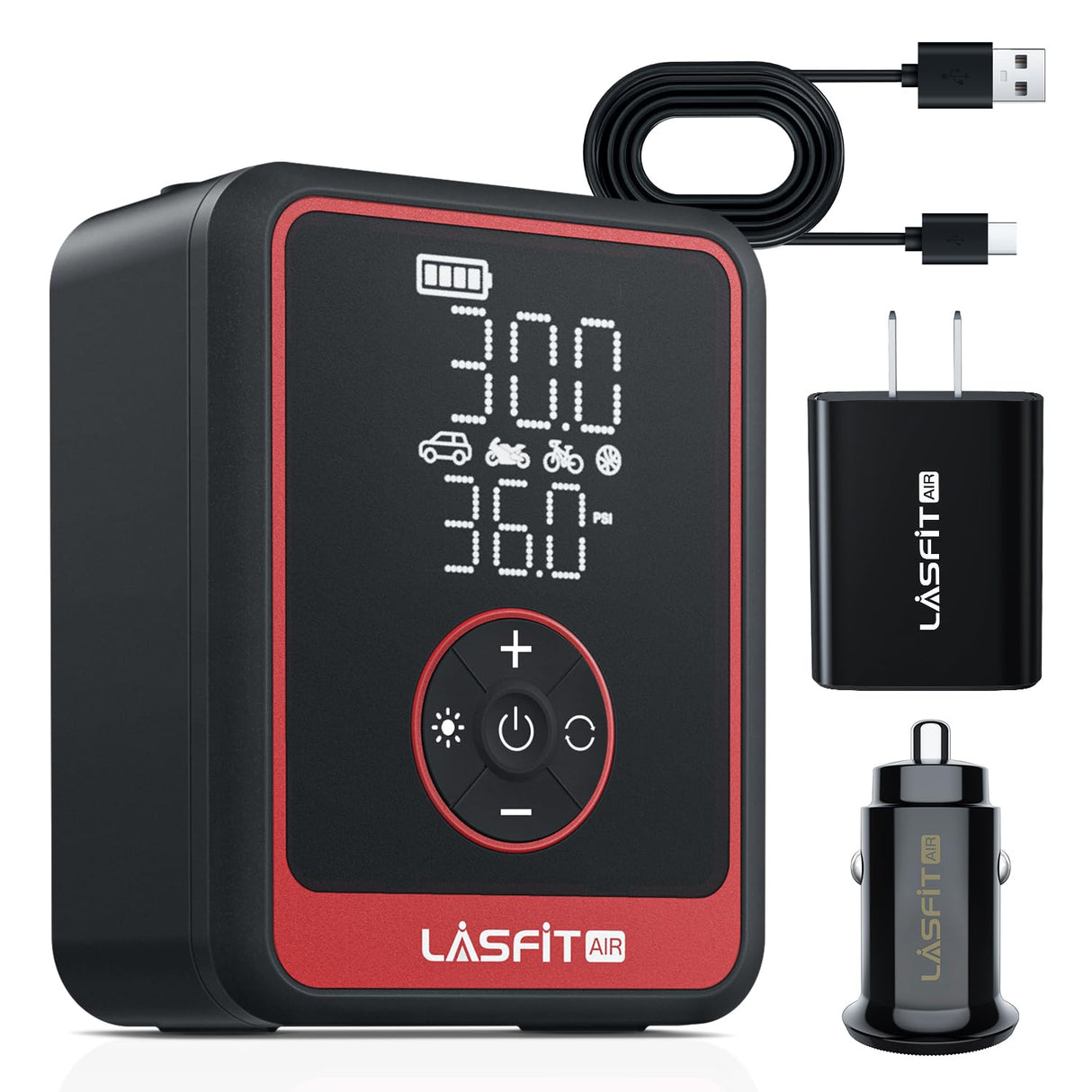 LASFIT AIR CR1 Pro Tire Inflator Portable Air Compressor [3X Fast Inflation&Fits All Cars] 150PSI Smart Cordless Car Air Pump with Powr Kit