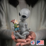 BELLA HAUS DESIGN Andre' & Fritz Friendship Stories Alien and Gnome Garden Statue | Poly-Resin 6.5" h x 4" w x 3.5" d Outdoor Décor (Stories - Garden Statue)