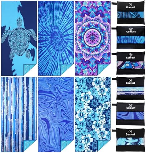 6 Pack Lightweight Thin Beach Towel Oversized 71"x32" Big Extra Large Microfiber Sand Free Towels for Adult Quick Dry Travel Camping Beach Accessories Gift Sea Turtle Mandala Tie Dye Stripe Laguna