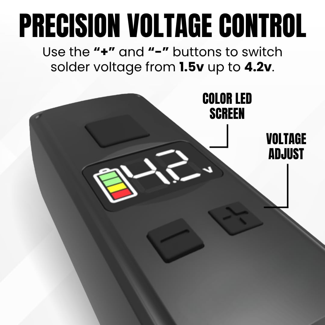 Mini Rechargeable Soldering Iron Pen, with Built-In USB C Battery Cable, Adjustable Voltage 1.5v-4.2v, LED Display, Removable Thread Burner Tip (Black)