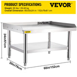 VEVOR Stainless Steel Equipment Grill Stand, 60 x 30 x 24 Inches Stainless Table, Grilling Stand Table with Undershelf, Equipment Standing Grill Desk for Hotel, Home, Restaurant Kitchen
