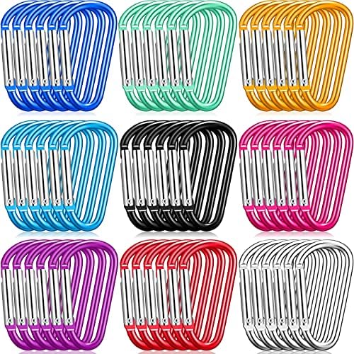 Shimeyao 180 Pcs 1.8" Small Aluminum Clip Keychain Buckle Clip Bulk Mini Aluminum D Ring Shape Small Lock Spring Snap Hook