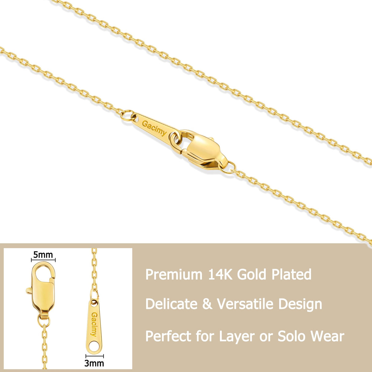 Gacimy 1.1mm 14K Gold Plated Cable Chain Necklace for Women, 22 Inches