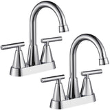 Cobbe Bathroom Faucets for Sink 3 Hole, 4 Inch with Pop Up Drain and 2 Supply Hoses, 2 Handle Centerset Bathroom Faucet for Sink Vanity, Chrome, 2 Pack