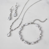 SWEETV Bridal Jewelry Set for Wedding, Cubic Zirconia Necklace Dangle Drop Earrings Bracelet Set, Teardrop Marquise Brides Bridesmaids Wedding Prom Anniversary Jewelry Gifts for Women