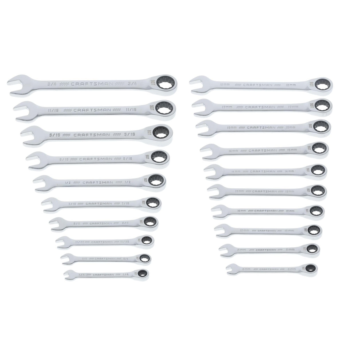 CRAFTSMAN Ratchet Wrenches Set, 20 Pc, 90 Tooth SAE/Metric Ratcheting Wrench Set with Case, 4 Degree Arc Swing (CMMT87220)