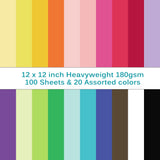 100 Sheets Colored Cardstock - 20 Colors 12 x 12 inch Card stock for Paper Crafts,Christmas Cards Making,Scrapbooking,Paper Starter Kit for Kids/Adults in Home/Party/School Supplies 65LB/180GSM UAP10
