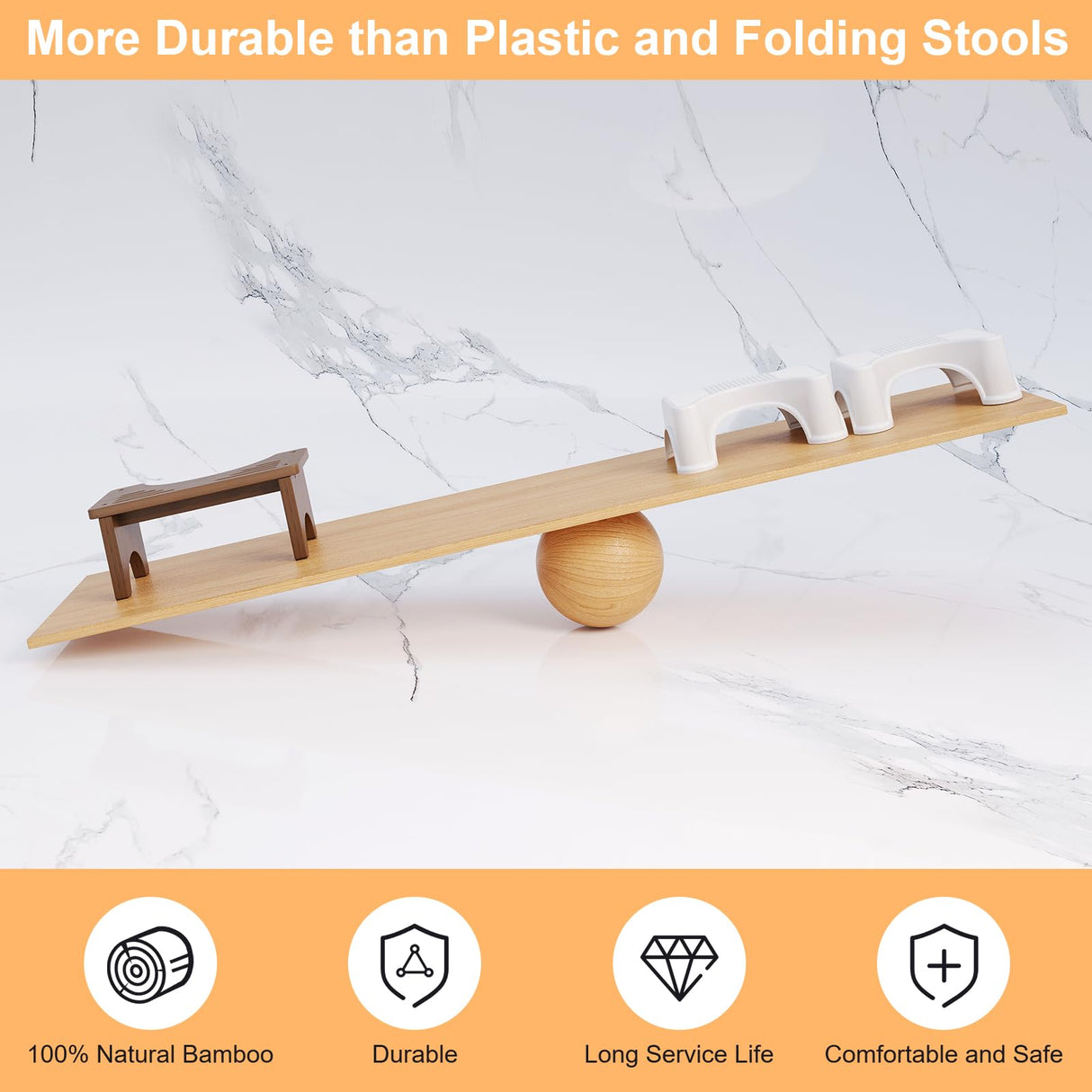 Wooden Squatting Potty Stool for Adults, 6.7 Inch Toilet Stool Poop Stool Adult, Bamboo Wood Toilet Stools Squat for Pooping, Portable Toilet Step Stool for Bathroom, Brown