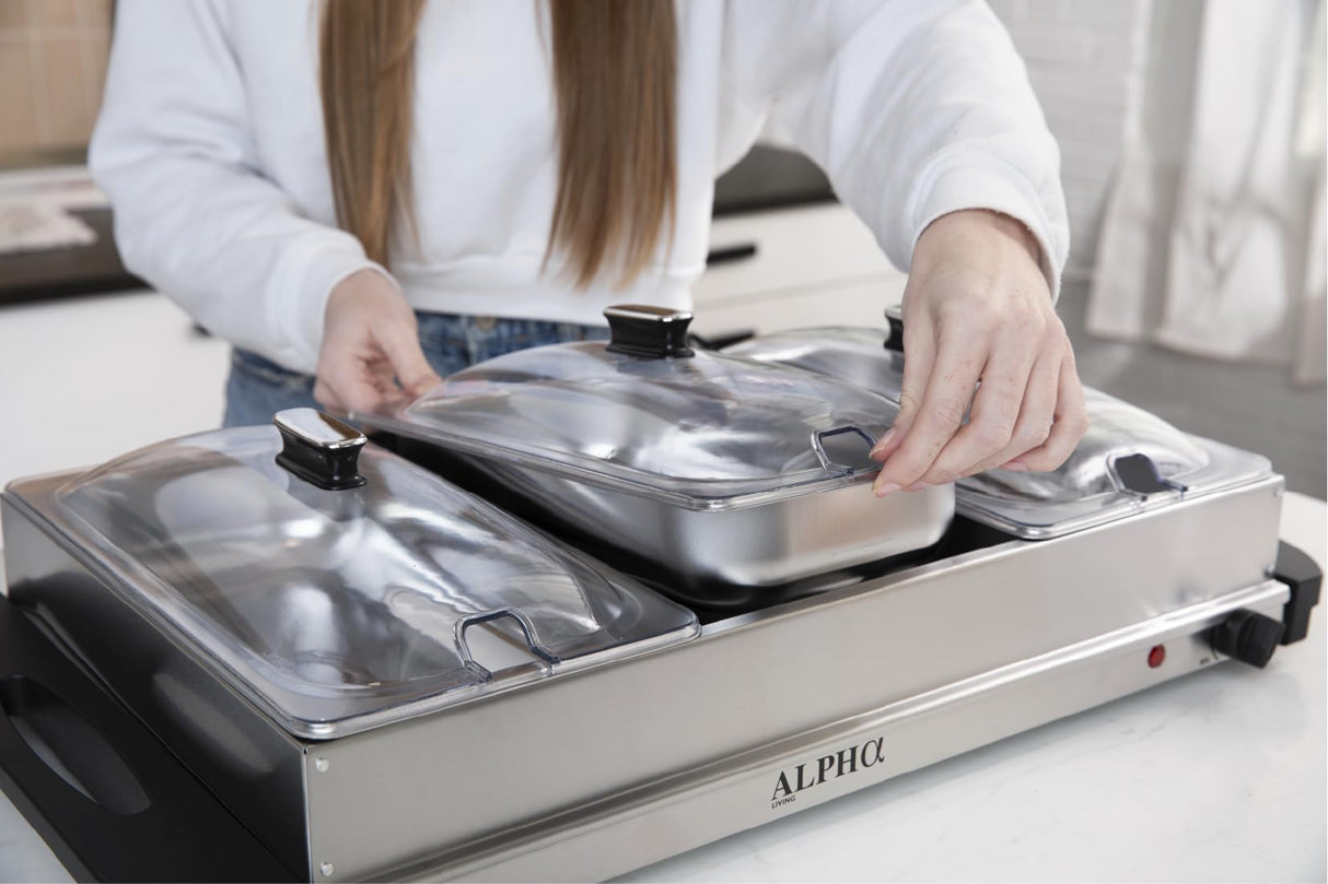 Alpha Living 3x2.5 QT Food Warmers for Parties Buffet Servers and Warmers – Premium Catering Supplies Buffet Display – Stainless Steel Electric Food Warmers with Temperature Control