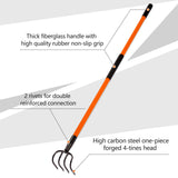 VNIMTI Cultivator for Gardening, 4 Tines Garden Cultivator with Fiberglass Handle, 58 Inches