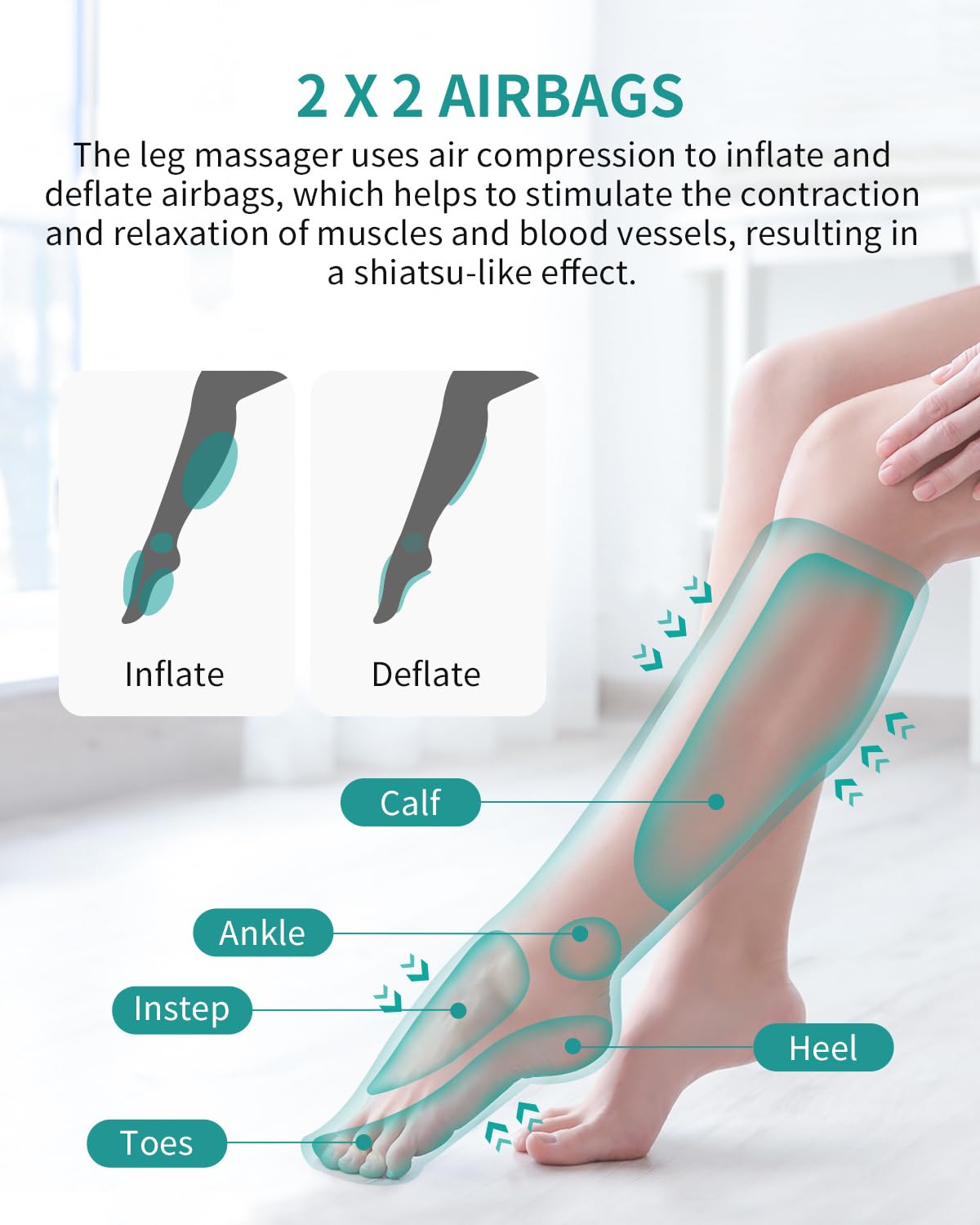 Nekteck Leg Massager with Air Compression for Circulation and Relaxation, Foot and Calf Massage Machine with Hand-held Controller, Adjustable Leg Wraps for Home and Office Use - FSA HSA Eligible