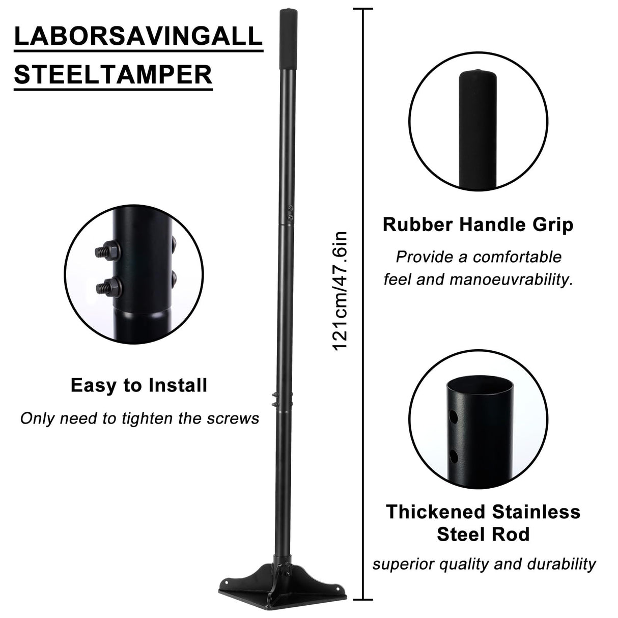 XYADX 48 Inch Handle Steel Tamper, 8" x 8" Heavy Duty Garden Tamper Tool, Labour-Saving for Levelling Land, Installing Paving Stones and Repairing Pavements