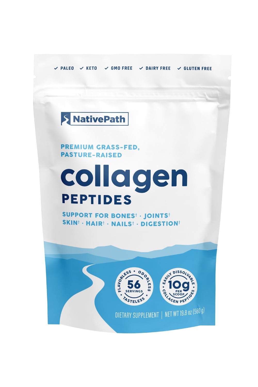 NativePath Collagen Peptides Protein - Hydrolyzed Type 1 & 3 Collagen Powder for Skin, Hair, Nails - 19.8 oz (56 Servings)